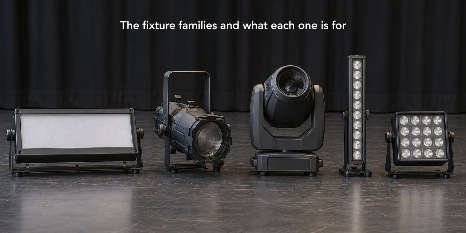 The fixture families and what each one is for