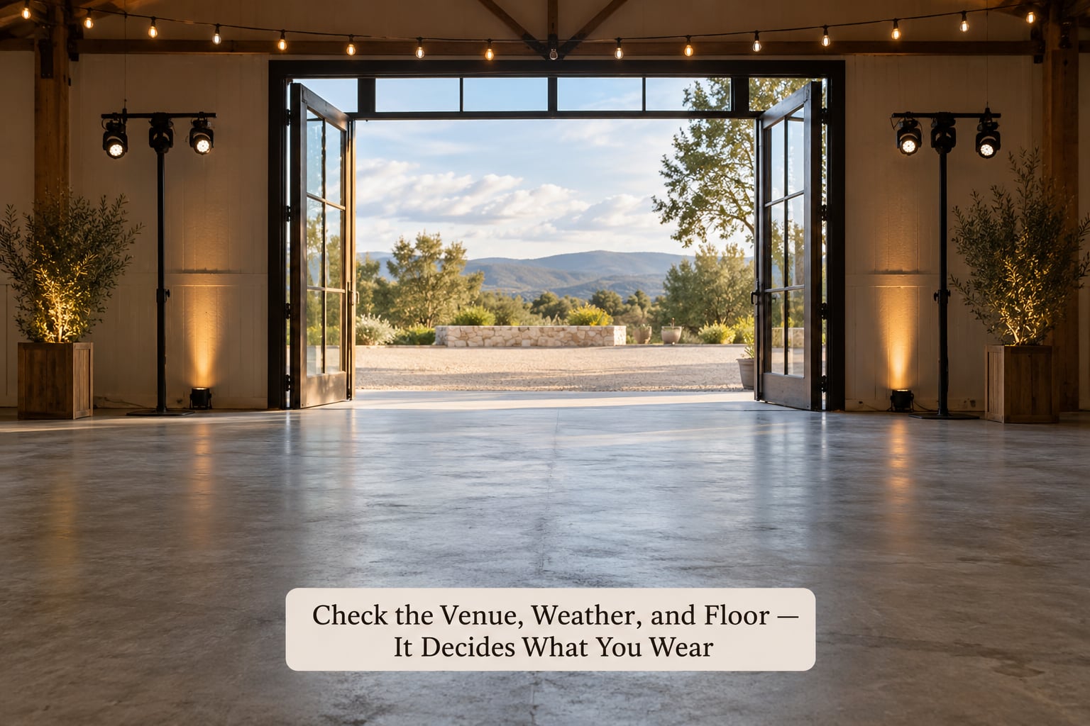 Check the Venue, Weather, and Floor — It Decides What You Wear